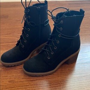 True Craft Black Heeled Boots with Suede Finish